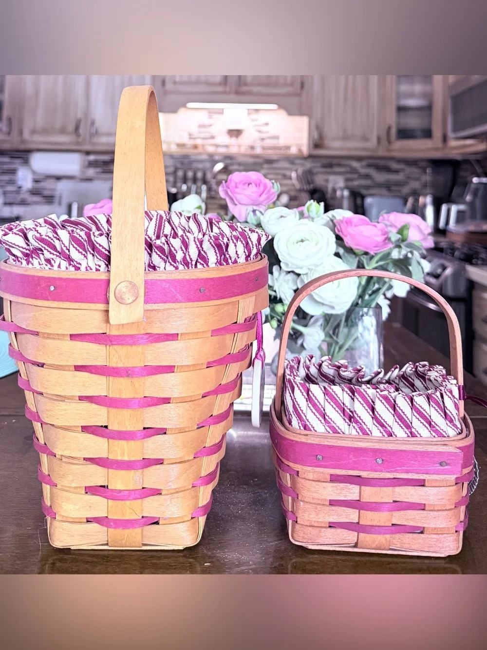 Longaberger 1996 Sweetheart Bouquet Basket & Miniature Set Pink Accent VTG